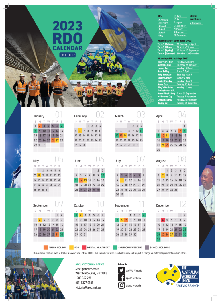 AWU VICTORIA RDO Calendars 2023 The Australian Workers' Union The