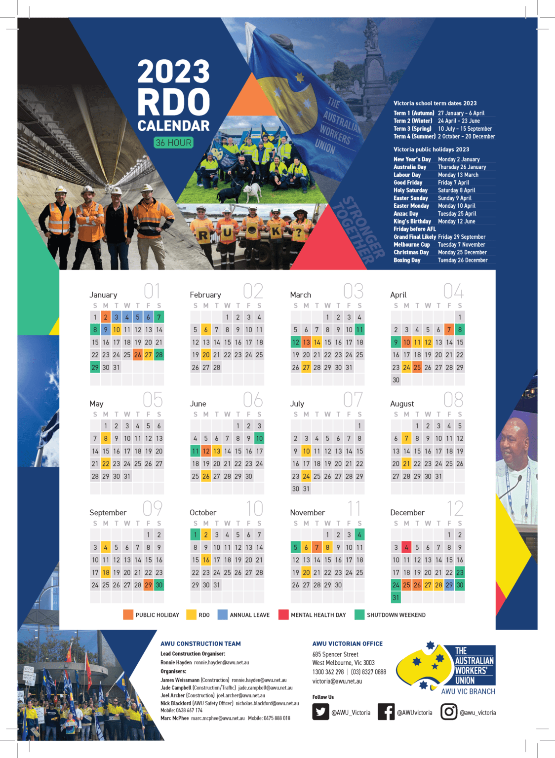 AWU VICTORIA RDO Calendars 2023 The Australian Workers' Union The